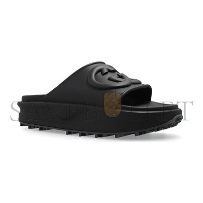GUCCI INTERLOCKING G SLIDE SANDAL BLACK RUBBER 692380